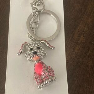 Cute Dog Keychain with Pink and Silver Accents.